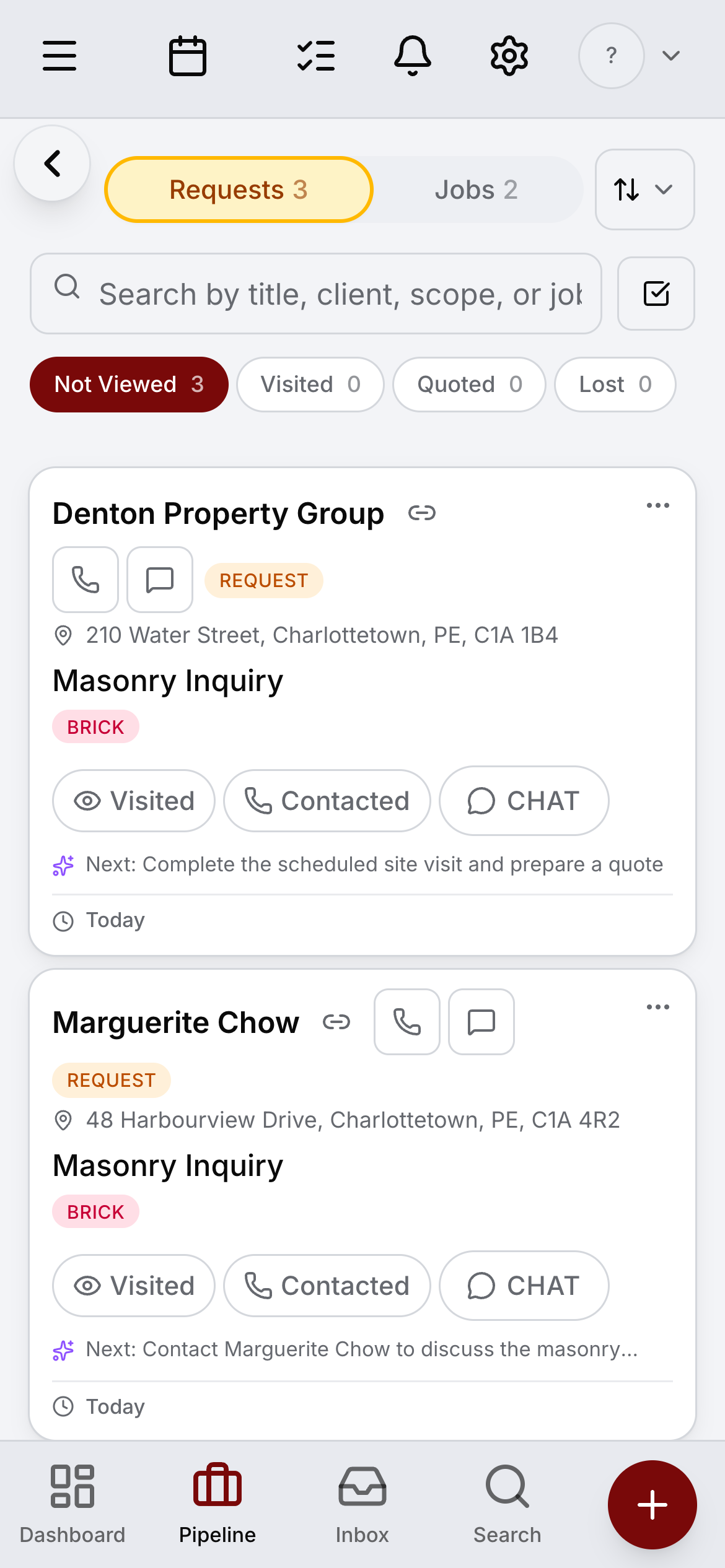 A new request on the Daybook pipeline, on a phone.